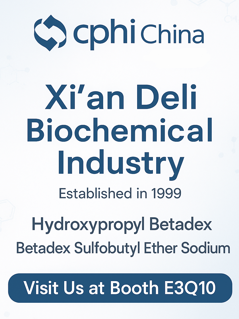 CPHI China 2025 Ukážka: Hydroxypropyl betadex a sulfobutyléterový sodný roztoky sa dostávajú do centra pozornosti v Booth E3Q10 spoločnosti Xi'an Deli.